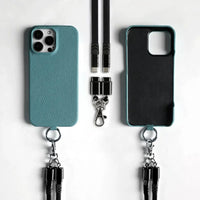 Genuine Leather Phone Case with Lanyard USB Charging Cable for iPhone 16 Series