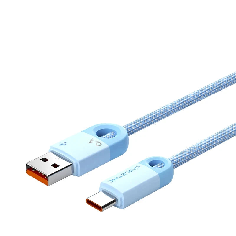 CABLETIME 6A USB-C Fast Charging Cable with PVC Shell and Braided Jacket, Blue