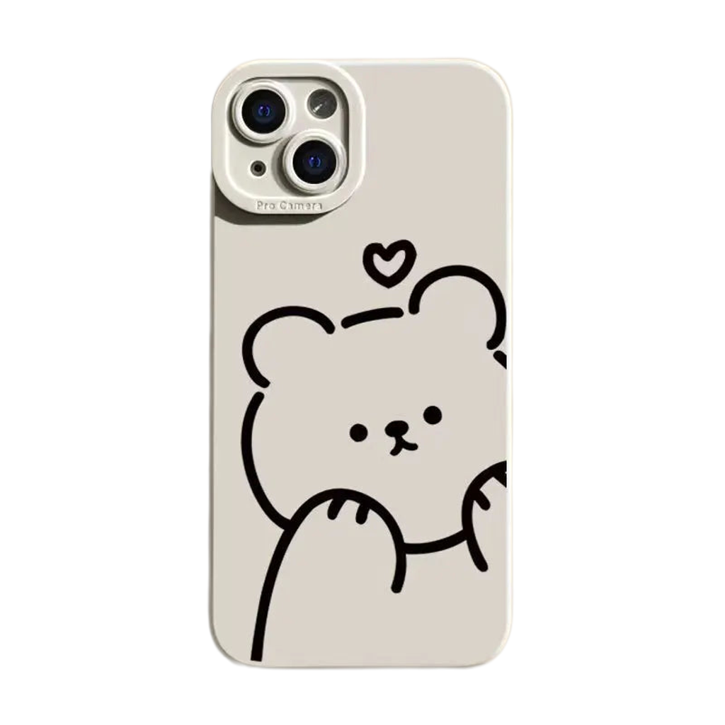 Cute Minimalist Bear Silicone Phone Case with Protective Lens Back Cover for iPhone 15 Series