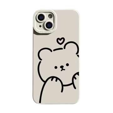 Cute Minimalist Bear Silicone Phone Case with Protective Lens Back Cover for iPhone 15 Series