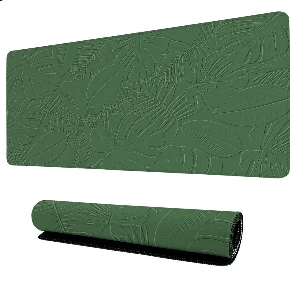 Green Leaves Gaming Mouse Pad with anti-slip rubber base