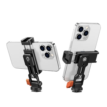 K&F Concept metal phone tripod mount with dual cold shoe and 360° rotation