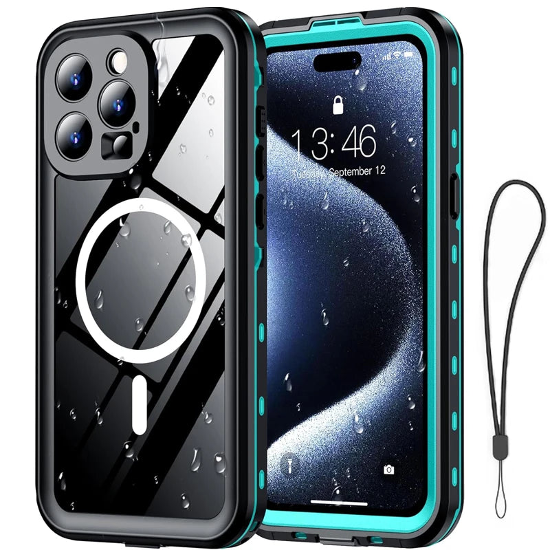 Waterproof Shockproof Dustproof iPhone 15 Pro Case with Screen Protector and Lanyard