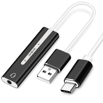 GOOJODOQ 2-in-1 USB-C / USB 3.0 to 3.5mm Jack Audio Microphone Headphone Adapter