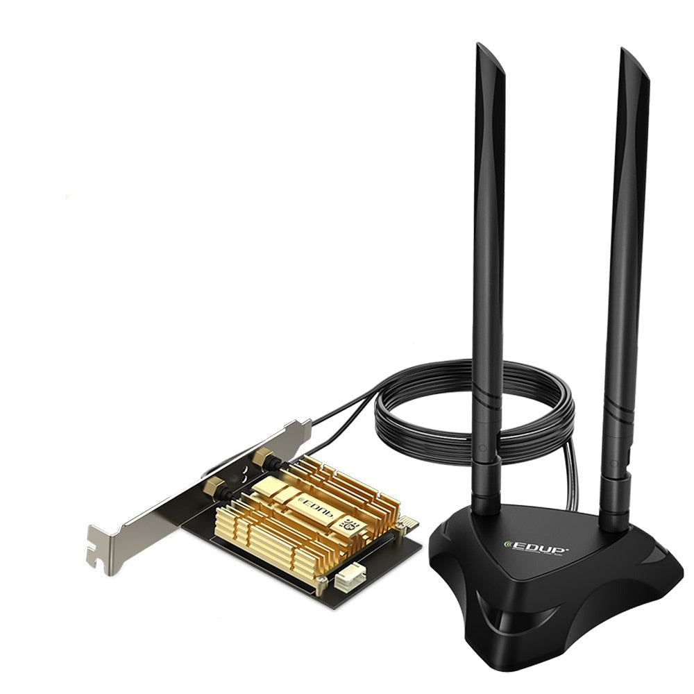 EDUP WiFi 6E Intel AX210 PCIe Adapter with Bluetooth 5.3, MU-MIMO, 2.4GHz/5GHz/6GHz, and Magnetic Antenna Base