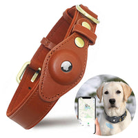 YKSOM Luxury Genuine Leather Dog AirTag Collar