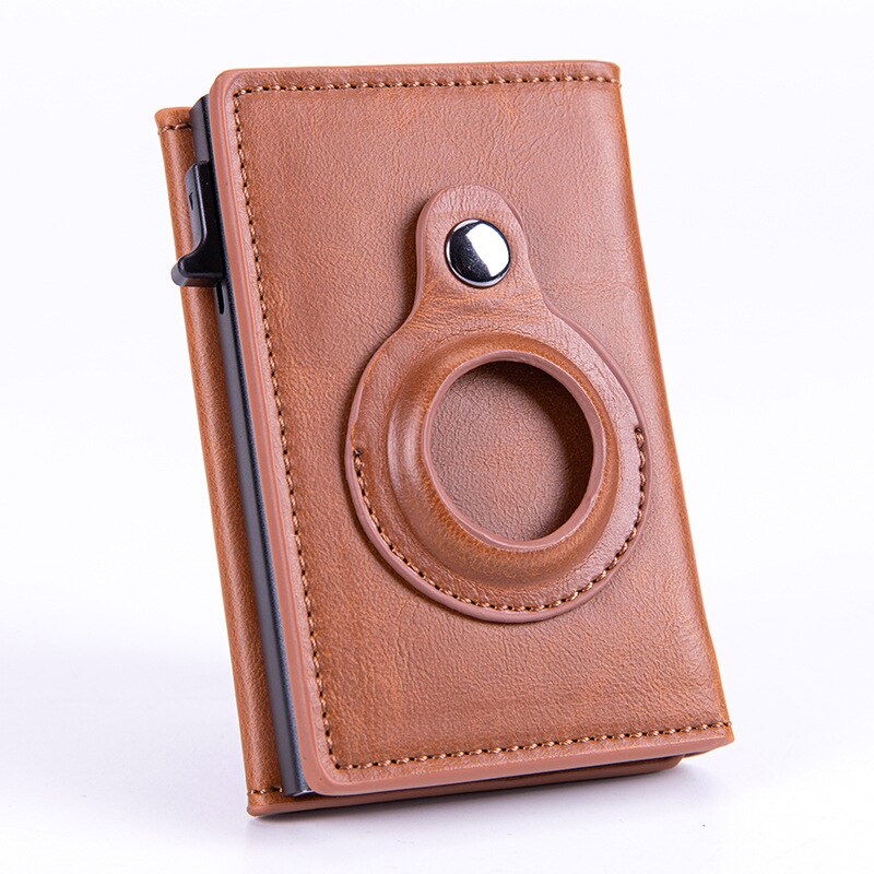 YKSOM PU Leather Card Bag with Apple AirTag Tracker Holder